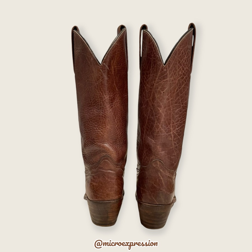 1980s VINTAGE Frye Real Leather Pull On Grainy Brown Pull On Western Cowboy Boot - Picture 10 of 16